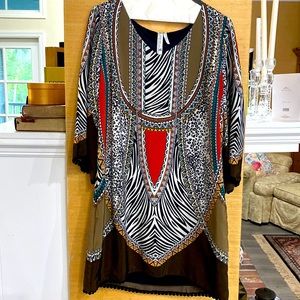 Pink Owl multi print dress sz L